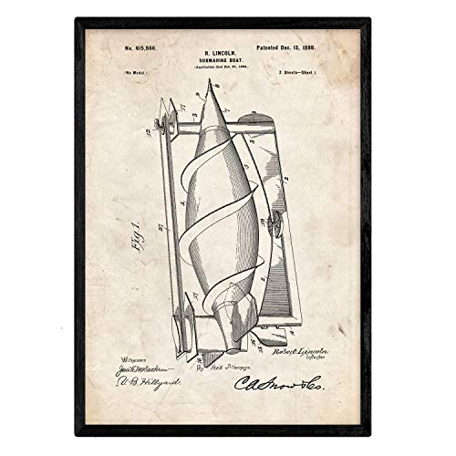 Poster con patente de Submarino. Lámina con diseño de patente antigua.-Artwork-Nacnic-Nacnic Estudio SL