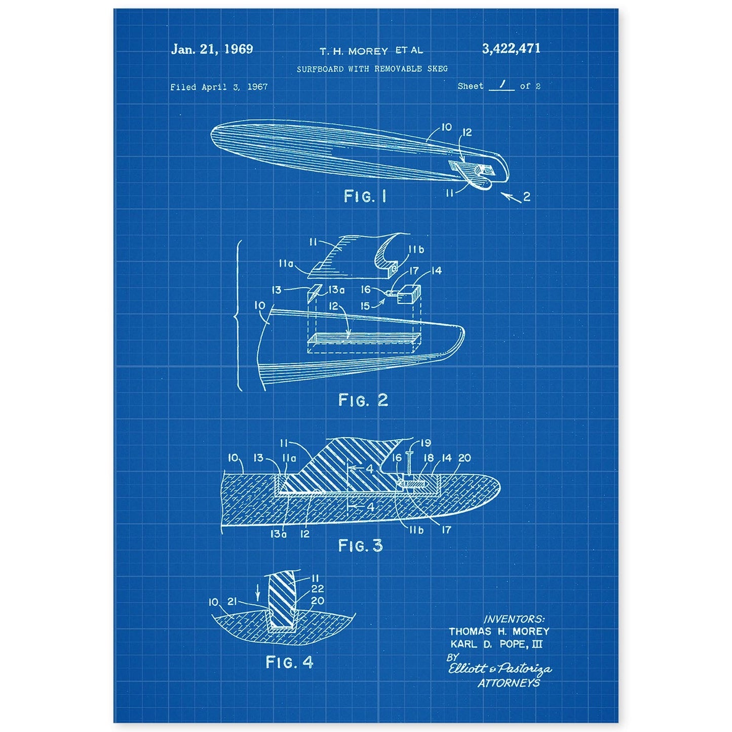 Poster con patente de Surf con quilla. Lámina con diseño de patente antigua-Artwork-Nacnic-A4-Sin marco-Nacnic Estudio SL