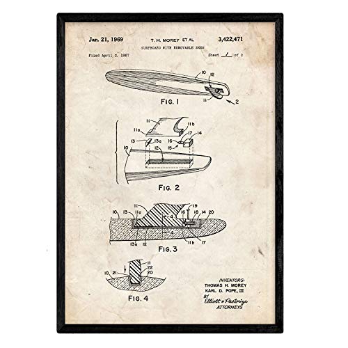 Poster con patente de Surf con quilla. Lámina con diseño de patente antigua.-Artwork-Nacnic-Nacnic Estudio SL