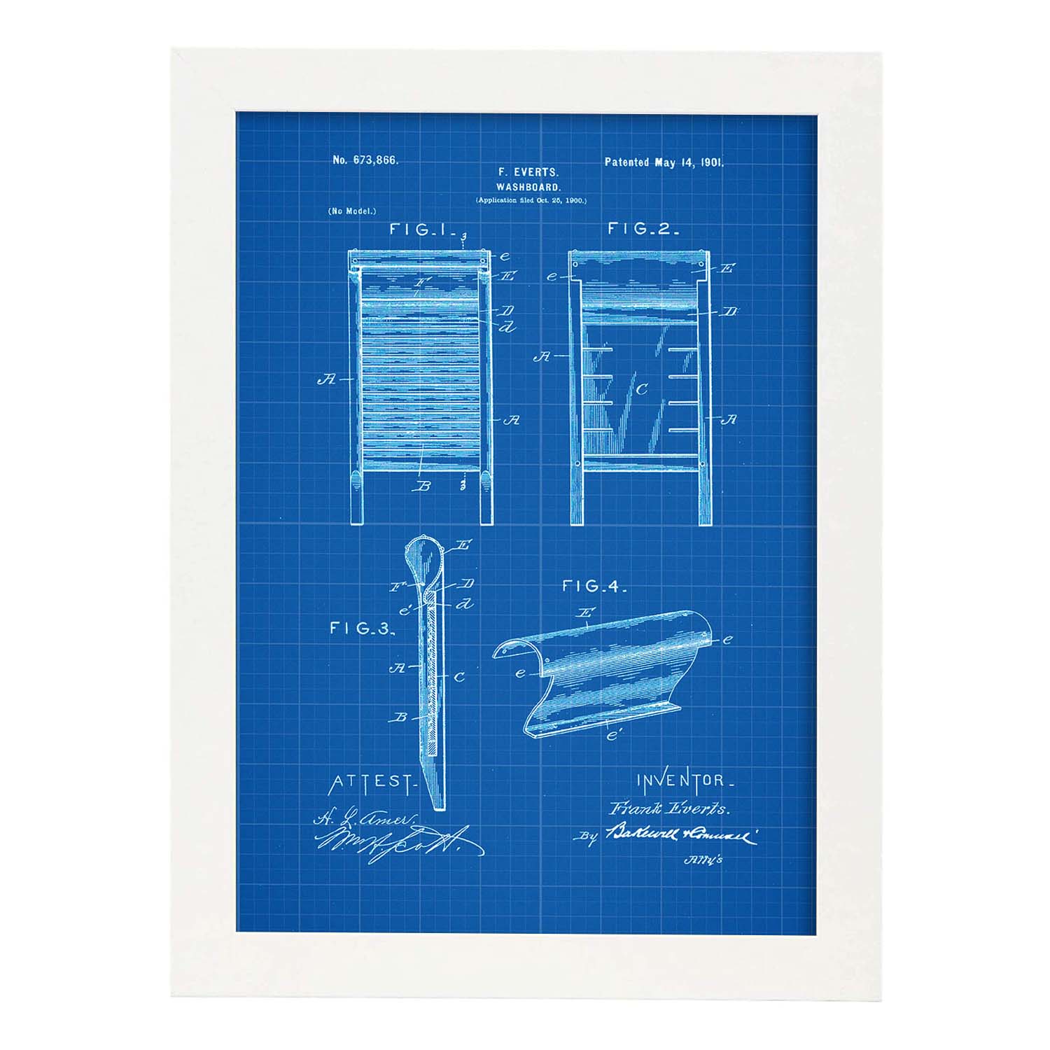 Poster con patente de Tabla de lavar. Lámina con diseño de patente antigua-Artwork-Nacnic-A3-Marco Blanco-Nacnic Estudio SL