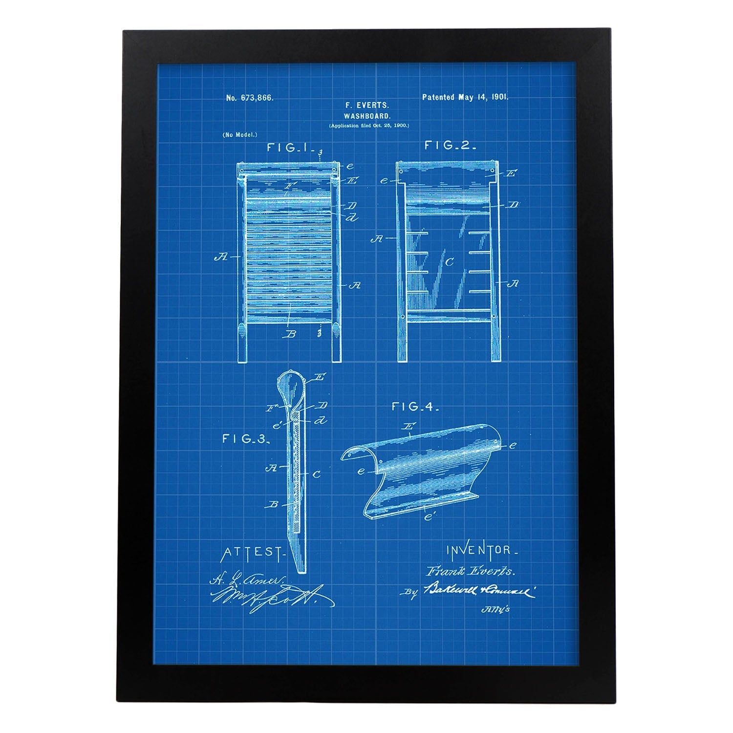 Poster con patente de Tabla de lavar. Lámina con diseño de patente antigua-Artwork-Nacnic-A3-Marco Negro-Nacnic Estudio SL