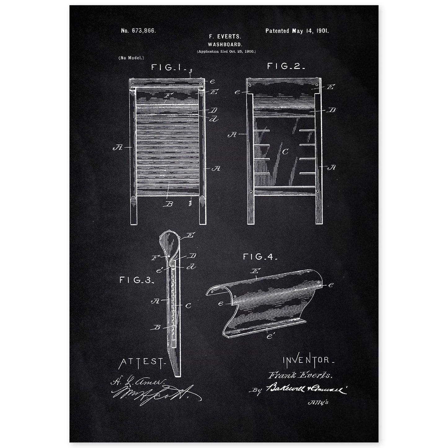 Poster con patente de Tabla de lavar. Lámina con diseño de patente antigua-Artwork-Nacnic-A4-Sin marco-Nacnic Estudio SL