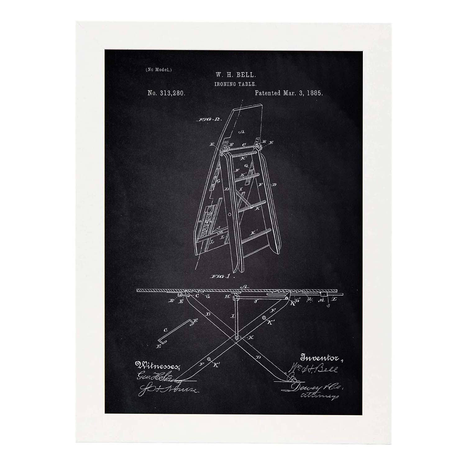 Poster con patente de Tabla de planchar. Lámina con diseño de patente antigua-Artwork-Nacnic-A3-Marco Blanco-Nacnic Estudio SL