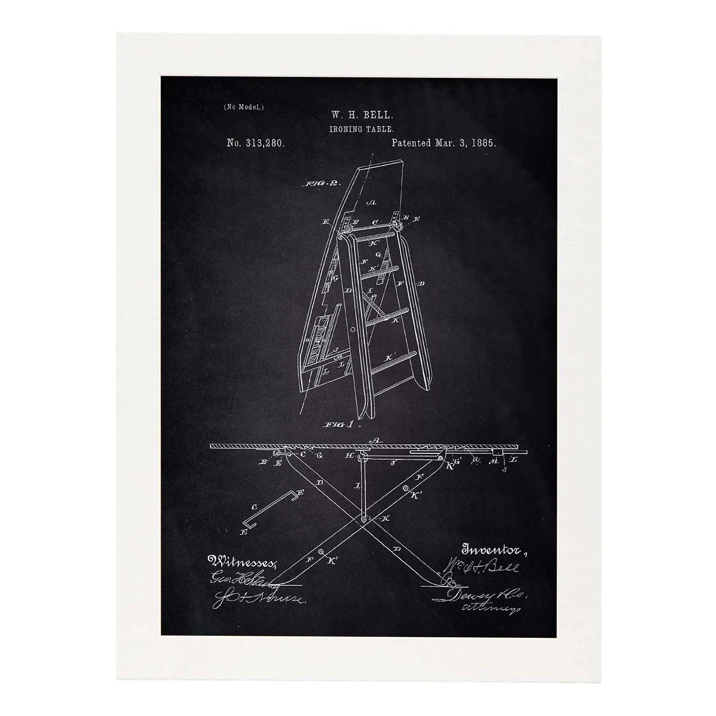 Poster con patente de Tabla de planchar. Lámina con diseño de patente antigua-Artwork-Nacnic-A4-Marco Blanco-Nacnic Estudio SL