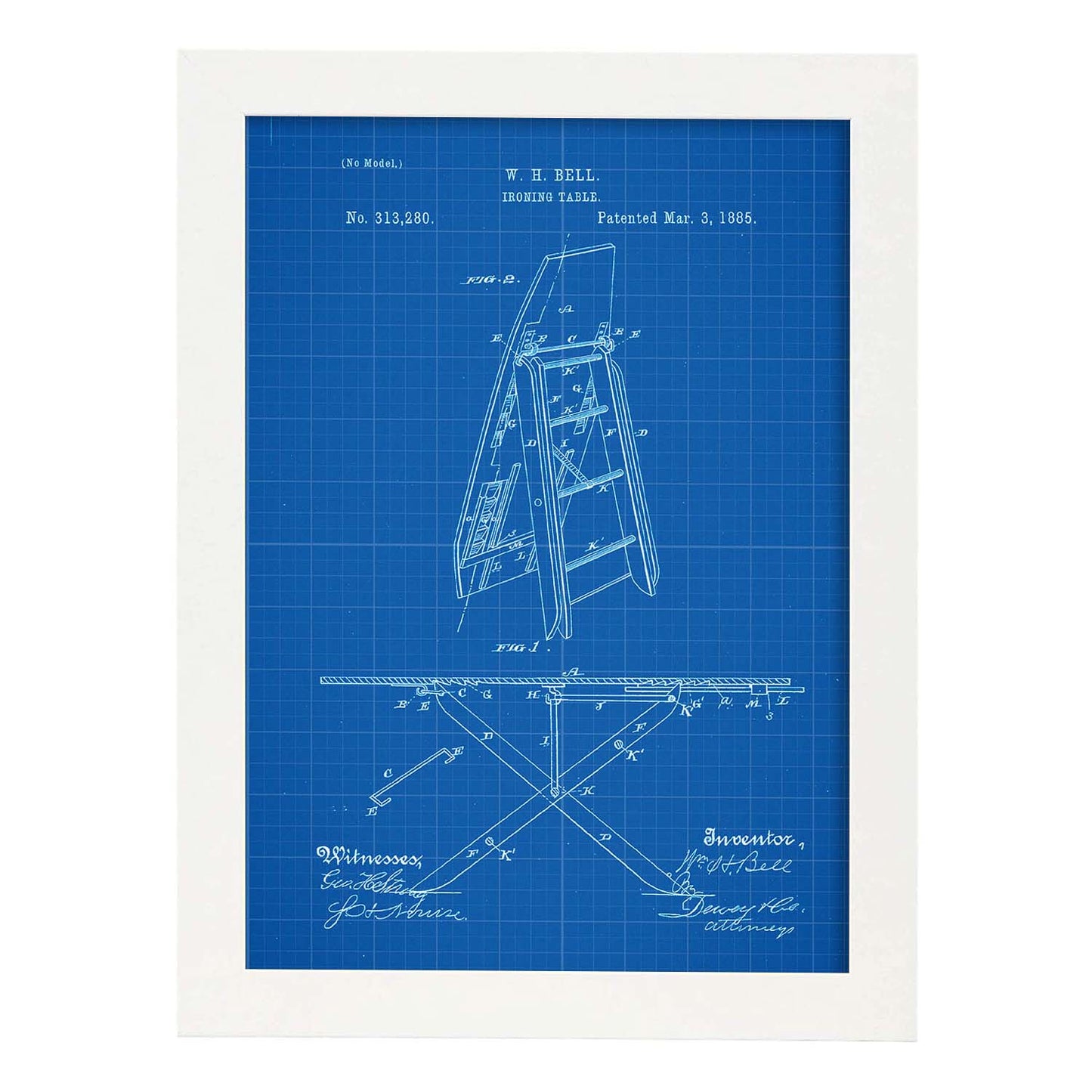 Poster con patente de Tabla de planchar. Lámina con diseño de patente antigua-Artwork-Nacnic-A4-Marco Blanco-Nacnic Estudio SL