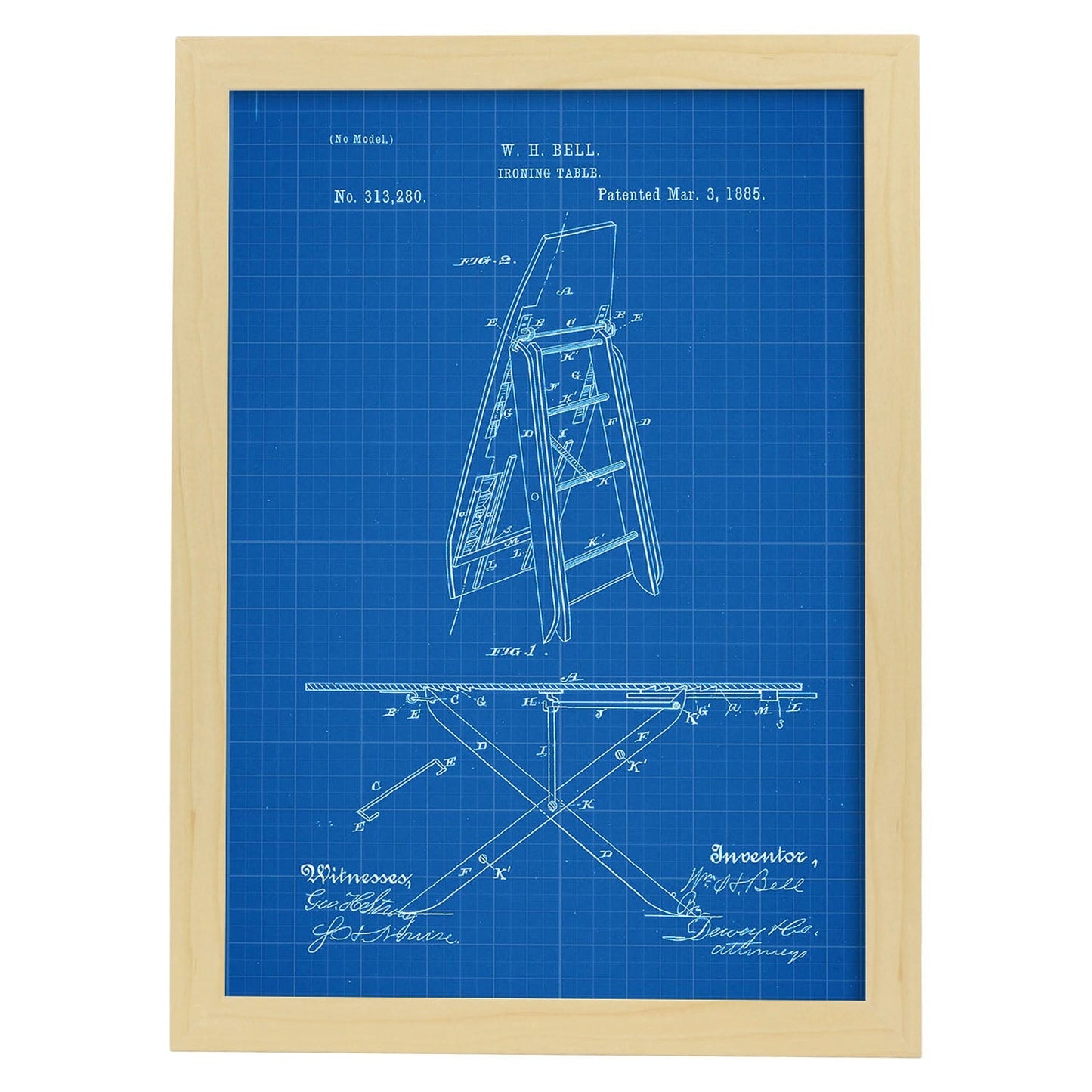 Poster con patente de Tabla de planchar. Lámina con diseño de patente antigua-Artwork-Nacnic-A4-Marco Madera clara-Nacnic Estudio SL