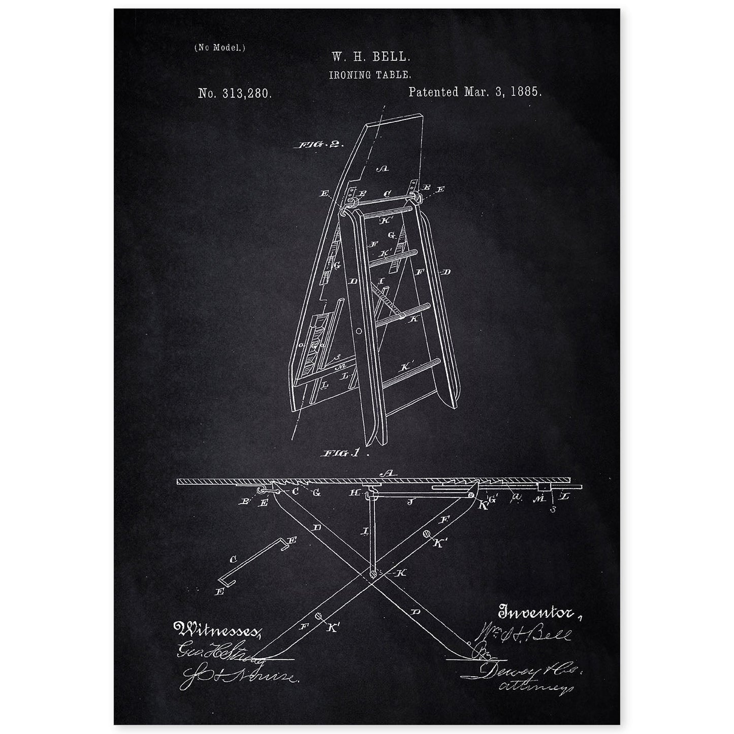 Poster con patente de Tabla de planchar. Lámina con diseño de patente antigua-Artwork-Nacnic-A4-Sin marco-Nacnic Estudio SL