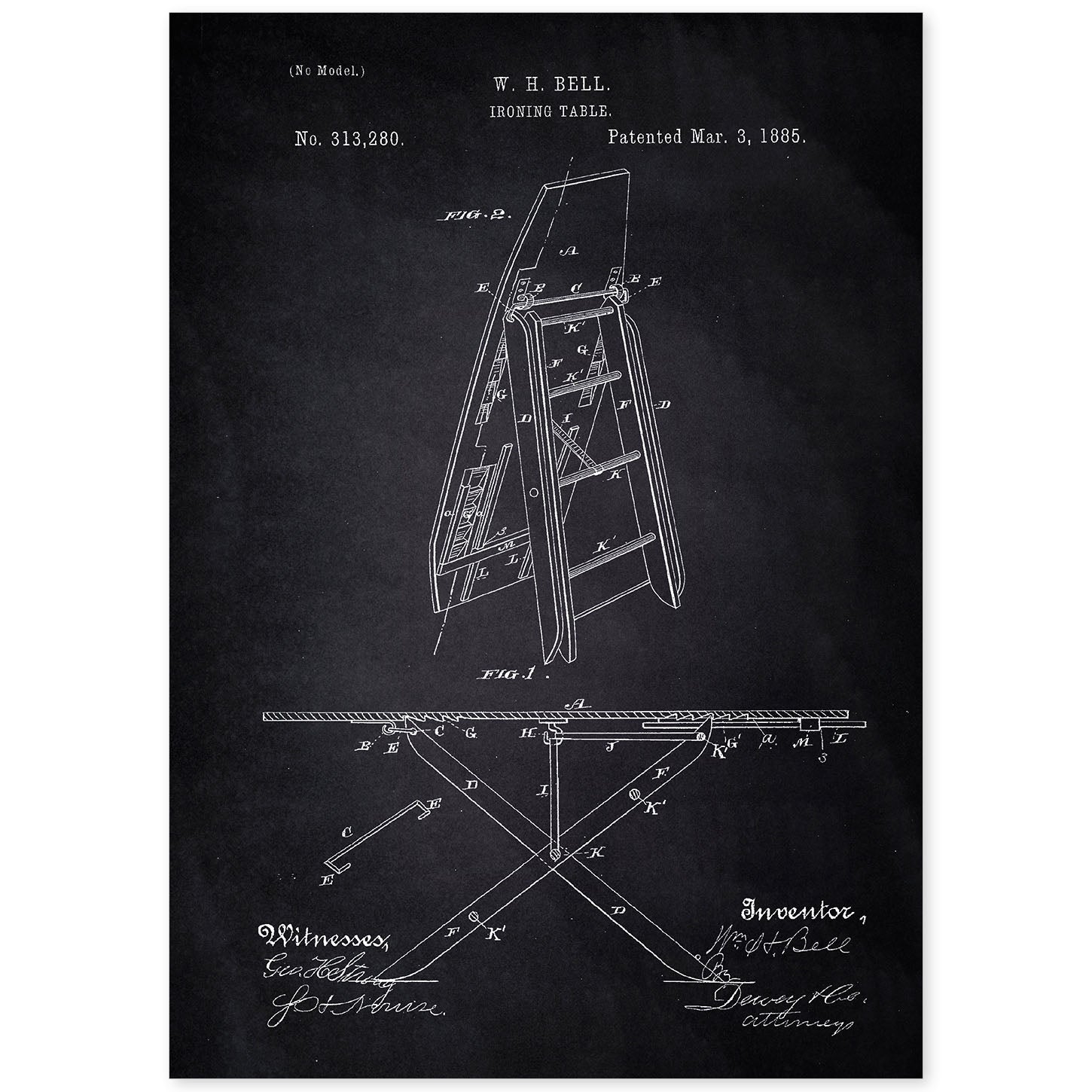 Poster con patente de Tabla de planchar. Lámina con diseño de patente antigua-Artwork-Nacnic-A4-Sin marco-Nacnic Estudio SL