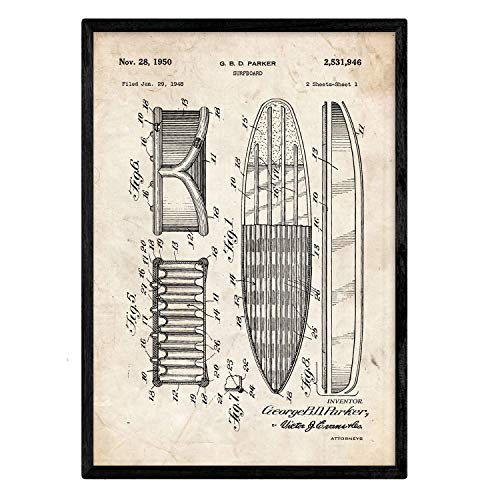 Poster con patente de Tabla de surf 2. Lámina con diseño de patente antigua.-Artwork-Nacnic-Nacnic Estudio SL