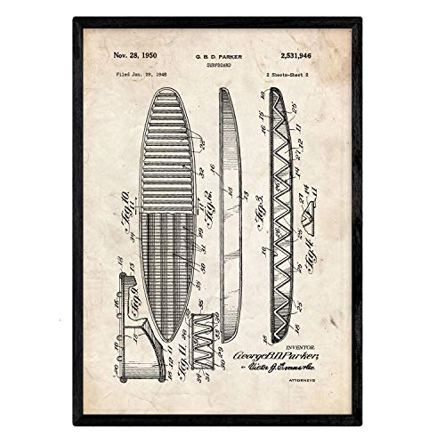 Poster con patente de Tabla de surf. Lámina con diseño de patente antigua.-Artwork-Nacnic-Nacnic Estudio SL