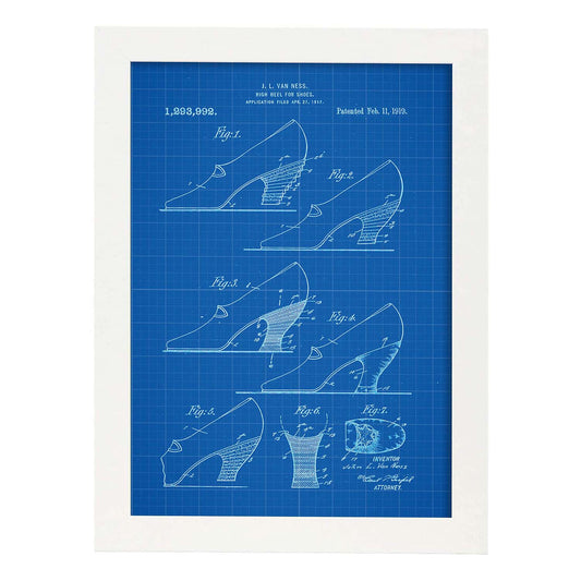Poster con patente de Tacon para zapatos. Lámina con diseño de patente antigua-Artwork-Nacnic-A3-Marco Blanco-Nacnic Estudio SL