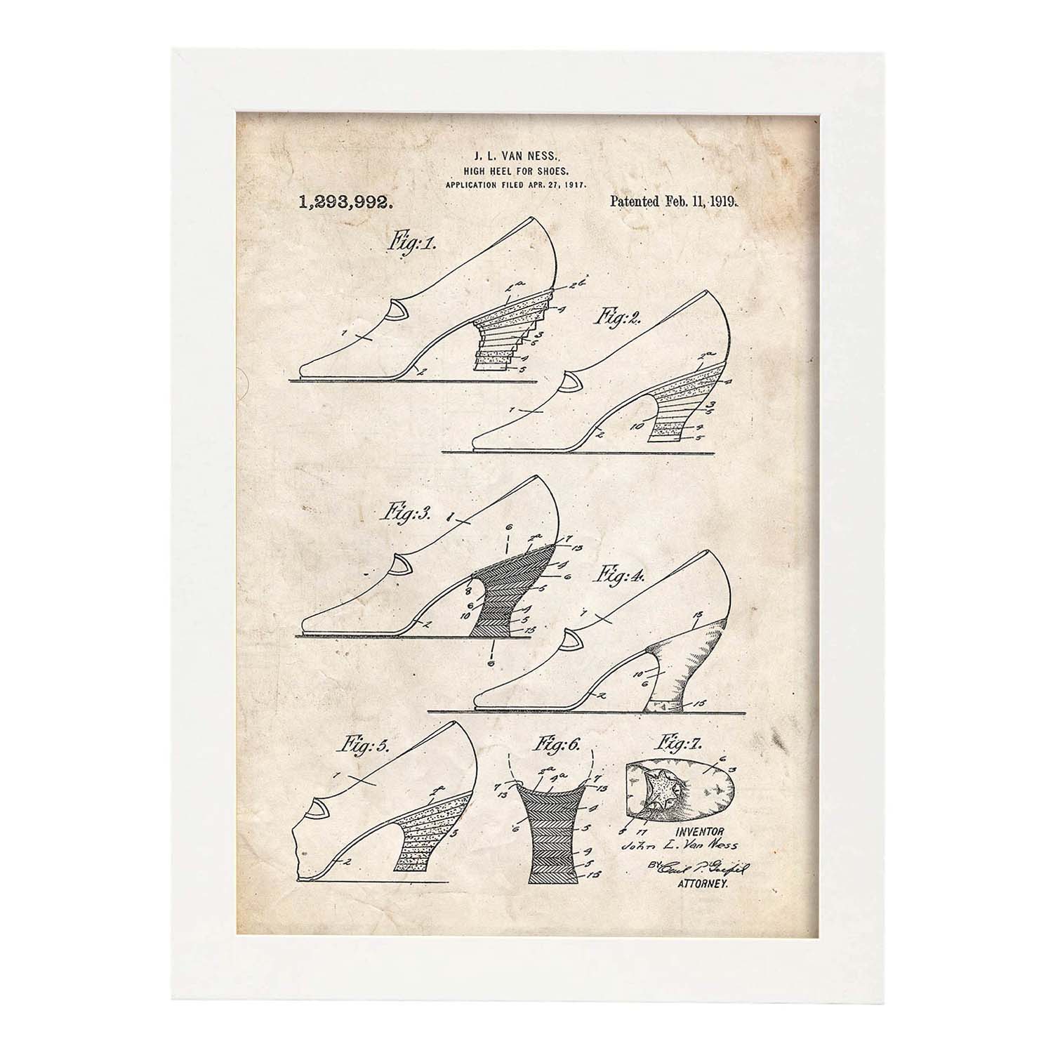 Poster con patente de Tacon para zapatos. Lámina con diseño de patente antigua.-Artwork-Nacnic-A3-Marco Blanco-Nacnic Estudio SL