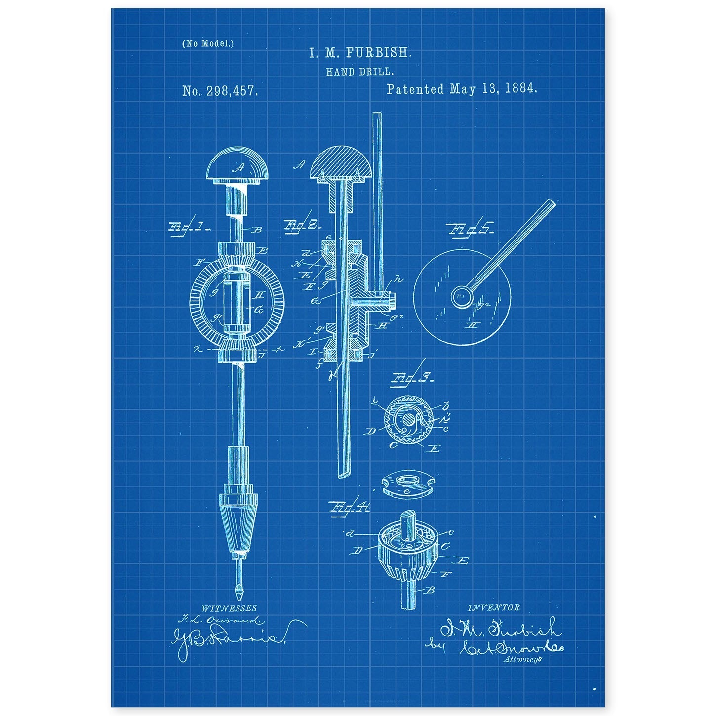Poster con patente de Taladro de mano. Lámina con diseño de patente antigua-Artwork-Nacnic-A4-Sin marco-Nacnic Estudio SL