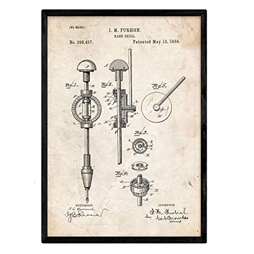 Poster con patente de Taladro de mano. Lámina con diseño de patente antigua.-Artwork-Nacnic-Nacnic Estudio SL