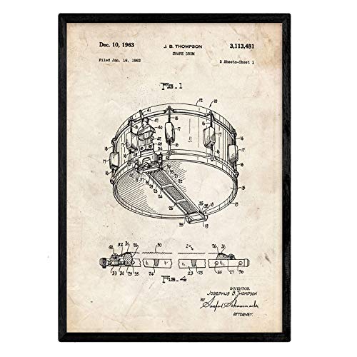 Poster con patente de Tambor. Lámina con diseño de patente antigua.-Artwork-Nacnic-Nacnic Estudio SL