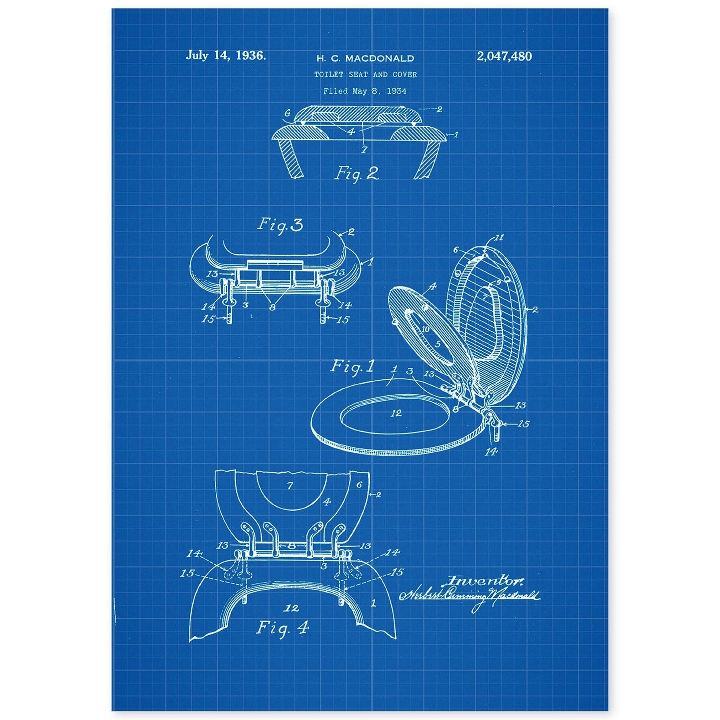 Poster con patente de Tapa de vater. Lámina con diseño de patente antigua-Artwork-Nacnic-A4-Sin marco-Nacnic Estudio SL