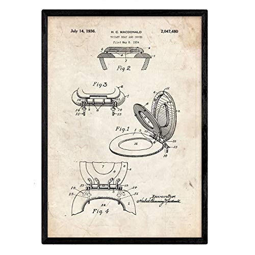 Poster con patente de Tapa de vater. Lámina con diseño de patente antigua.-Artwork-Nacnic-Nacnic Estudio SL