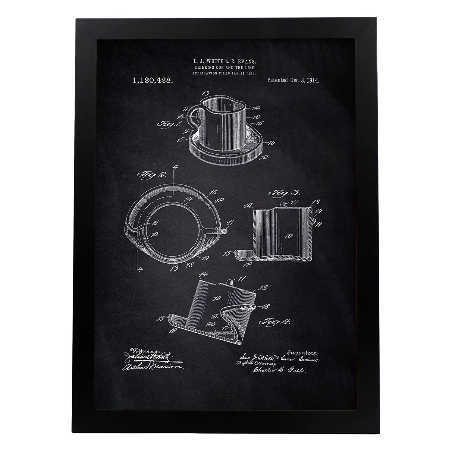 Poster con patente de Taza de diseño. Lámina con diseño de patente antigua-Artwork-Nacnic-A3-Marco Negro-Nacnic Estudio SL