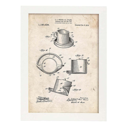Poster con patente de Taza de diseño. Lámina con diseño de patente antigua.-Artwork-Nacnic-A3-Marco Blanco-Nacnic Estudio SL