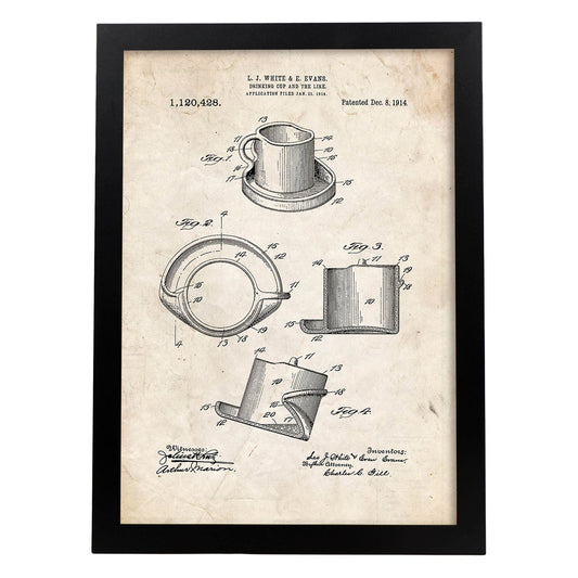 Poster con patente de Taza de diseño. Lámina con diseño de patente antigua.-Artwork-Nacnic-A3-Marco Negro-Nacnic Estudio SL