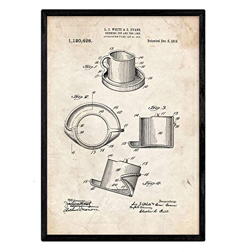 Poster con patente de Taza de diseño. Lámina con diseño de patente antigua.-Artwork-Nacnic-Nacnic Estudio SL