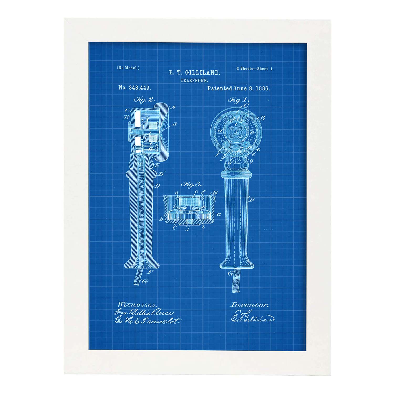 Poster con patente de Telefono. Lámina con diseño de patente antigua-Artwork-Nacnic-A3-Marco Blanco-Nacnic Estudio SL