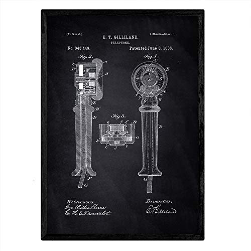 Poster con patente de Telefono. Lámina con diseño de patente antigua-Artwork-Nacnic-Nacnic Estudio SL
