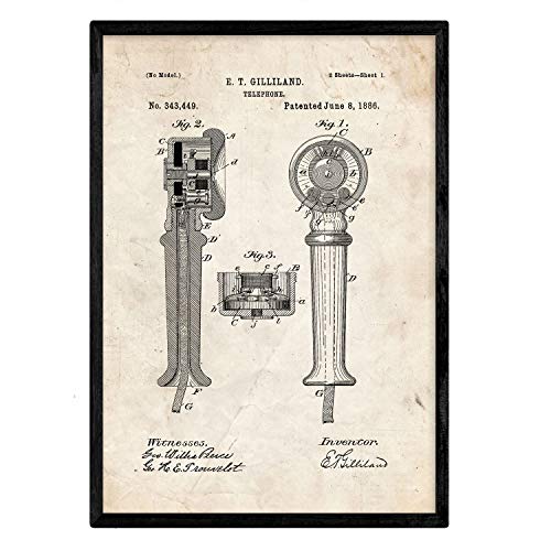 Poster con patente de Telefono. Lámina con diseño de patente antigua.-Artwork-Nacnic-Nacnic Estudio SL