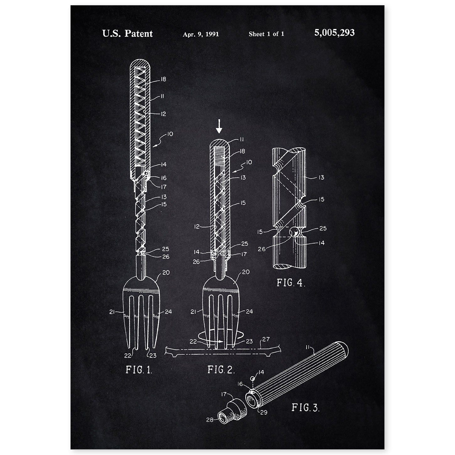 Poster con patente de Tenedor 2. Lámina con diseño de patente antigua-Artwork-Nacnic-A4-Sin marco-Nacnic Estudio SL