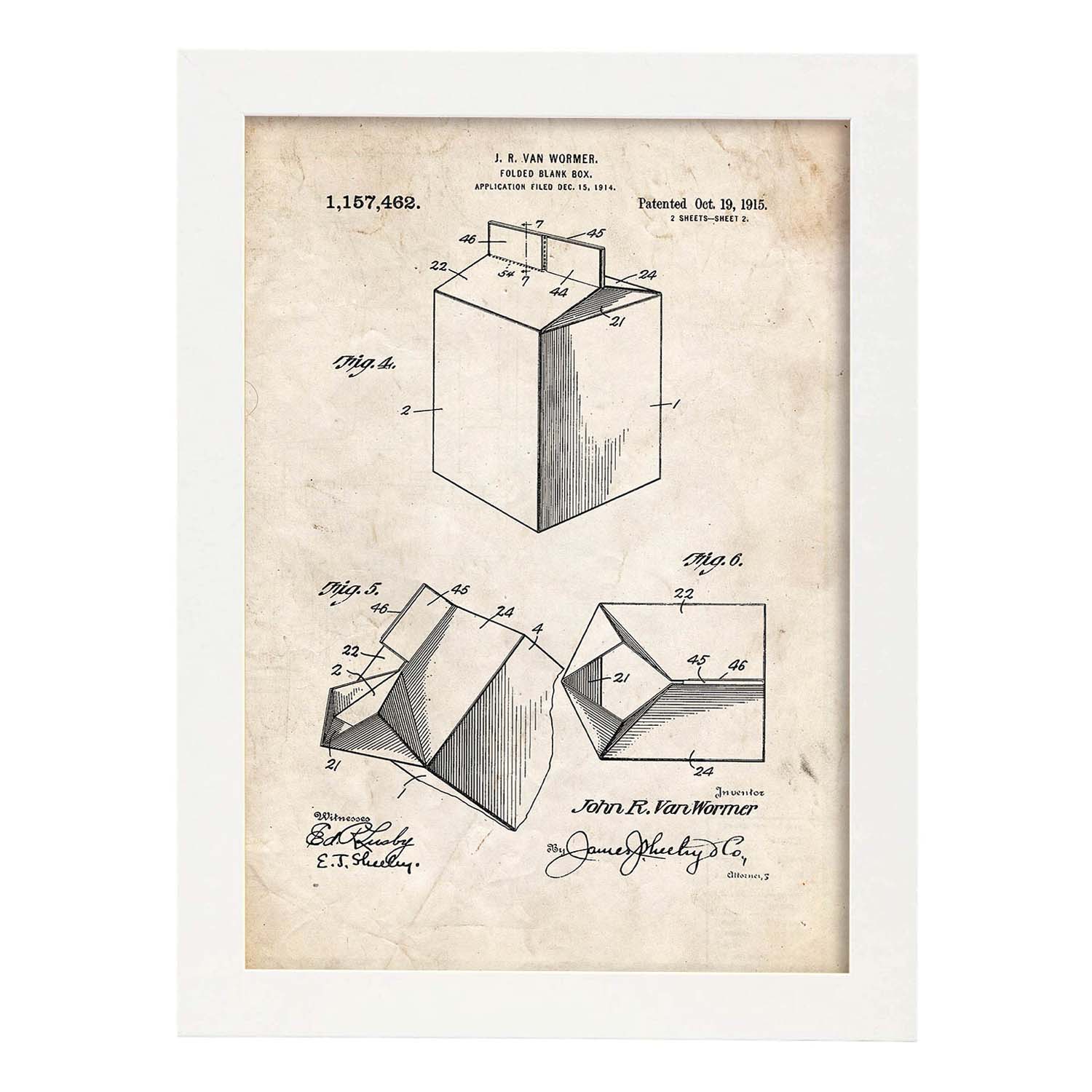 Poster con patente de Tetra-brick. Lámina con diseño de patente antigua.-Artwork-Nacnic-A3-Marco Blanco-Nacnic Estudio SL