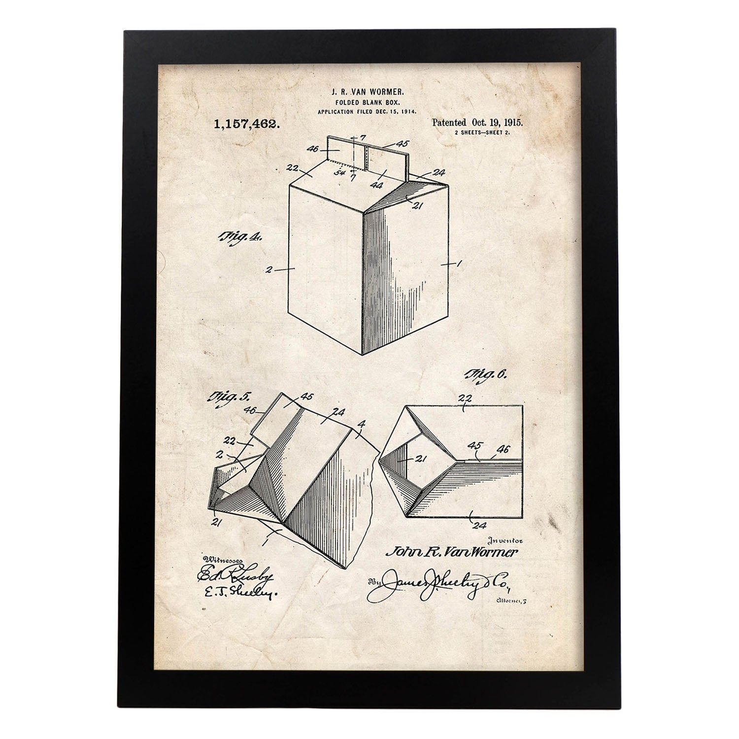 Poster con patente de Tetra-brick. Lámina con diseño de patente antigua.-Artwork-Nacnic-A3-Marco Negro-Nacnic Estudio SL