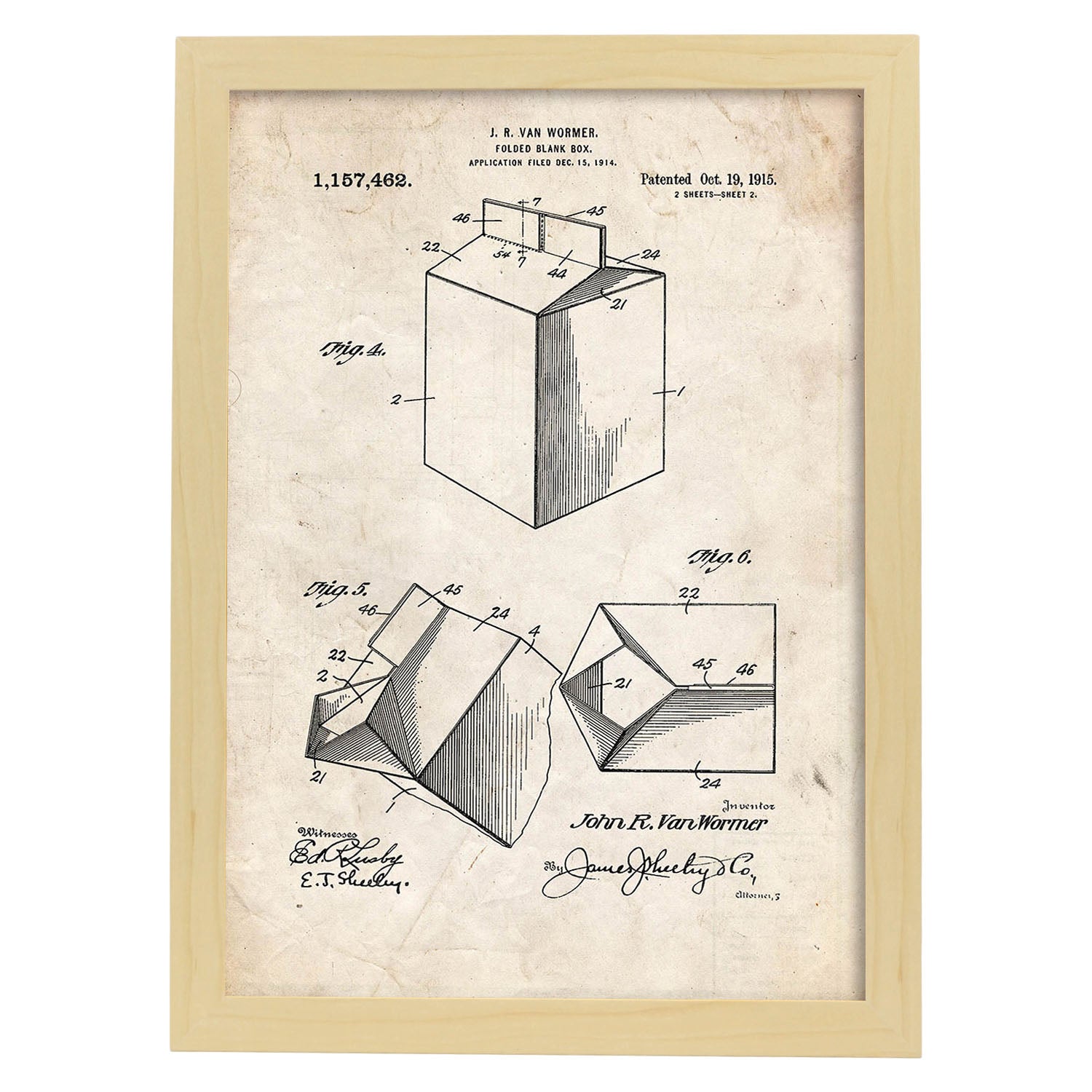 Poster con patente de Tetra-brick. Lámina con diseño de patente antigua.-Artwork-Nacnic-A4-Marco Madera clara-Nacnic Estudio SL
