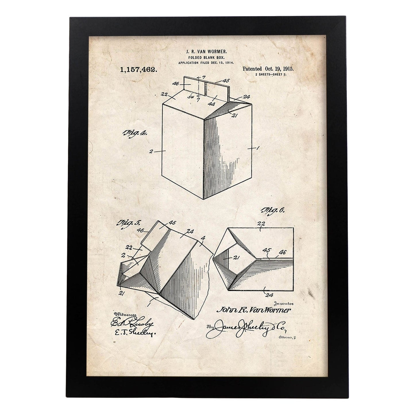 Poster con patente de Tetra-brick. Lámina con diseño de patente antigua.-Artwork-Nacnic-A4-Marco Negro-Nacnic Estudio SL