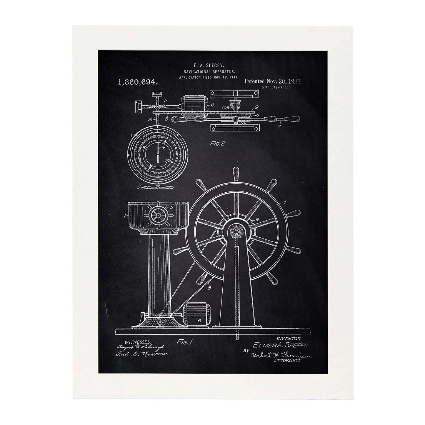 Poster con patente de Timon. Lámina con diseño de patente antigua-Artwork-Nacnic-A3-Marco Blanco-Nacnic Estudio SL