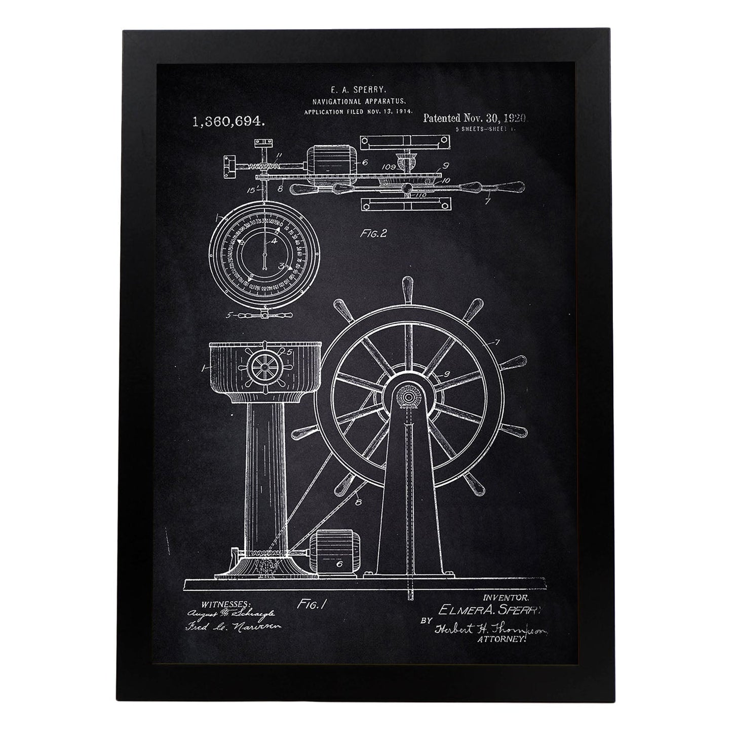 Poster con patente de Timon. Lámina con diseño de patente antigua-Artwork-Nacnic-A3-Marco Negro-Nacnic Estudio SL