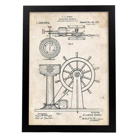 Poster con patente de Timon. Lámina con diseño de patente antigua.-Artwork-Nacnic-A3-Marco Negro-Nacnic Estudio SL