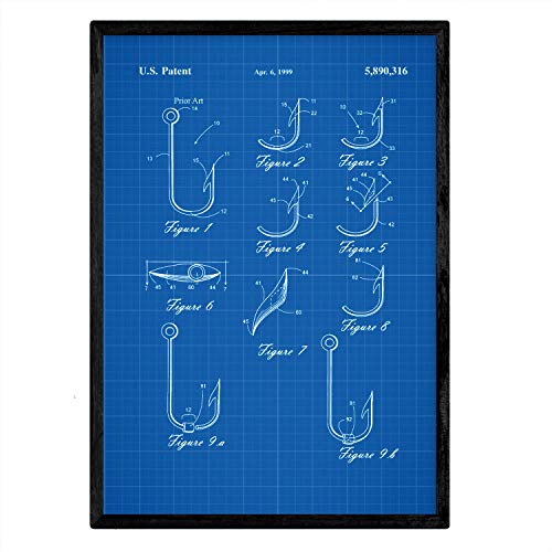 Poster con patente de Tipos de anzuelos. Lámina con diseño de patente antigua-Artwork-Nacnic-Nacnic Estudio SL