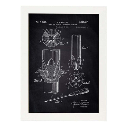 Poster con patente de Tornillo. Lámina con diseño de patente antigua-Artwork-Nacnic-A4-Marco Blanco-Nacnic Estudio SL