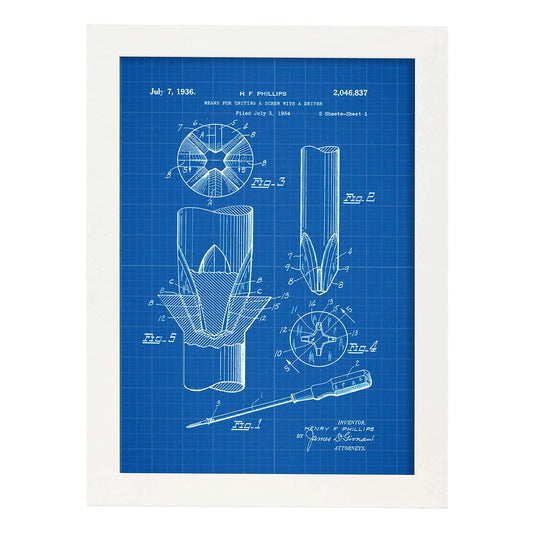 Poster con patente de Tornillo. Lámina con diseño de patente antigua-Artwork-Nacnic-A4-Marco Blanco-Nacnic Estudio SL