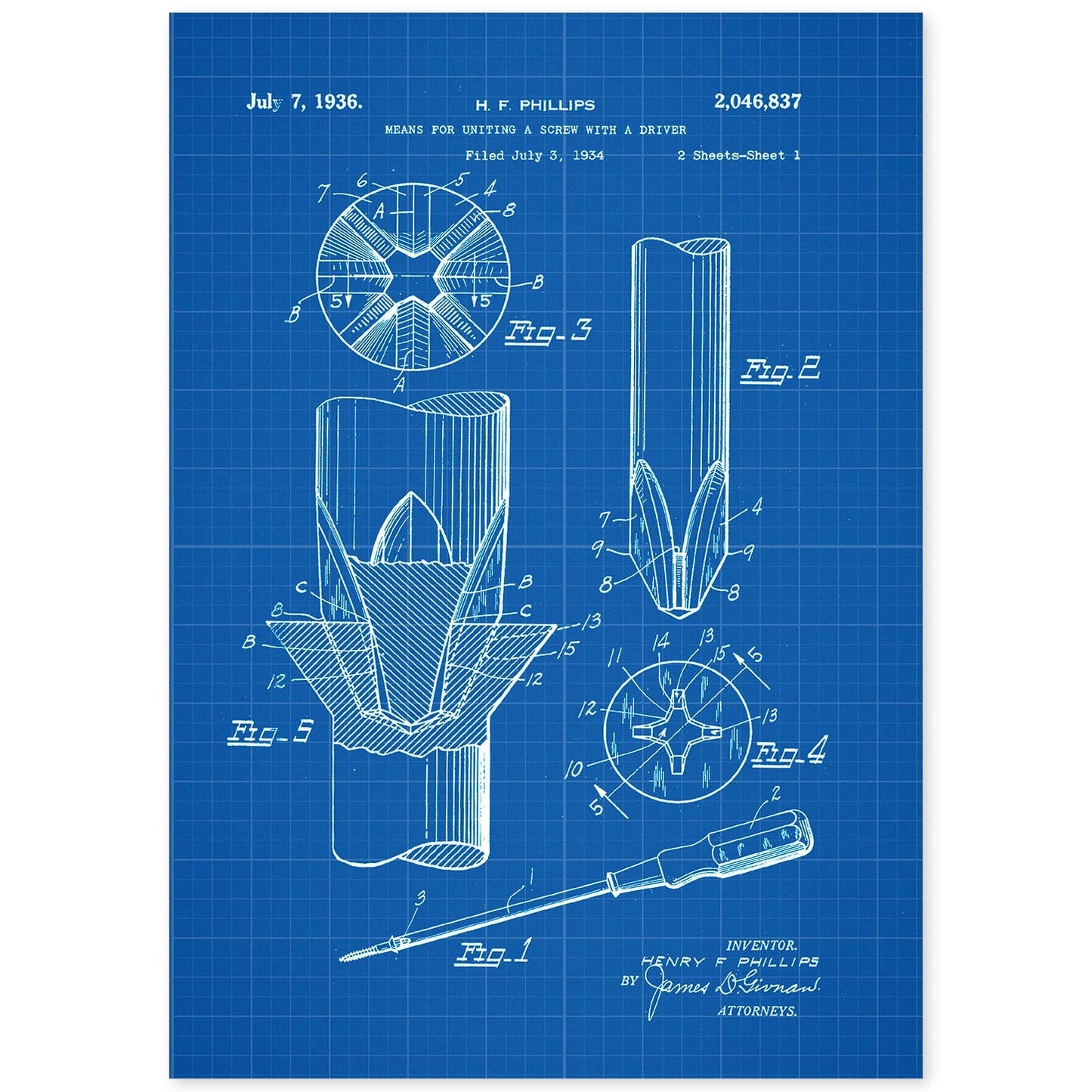 Poster con patente de Tornillo. Lámina con diseño de patente antigua-Artwork-Nacnic-A4-Sin marco-Nacnic Estudio SL