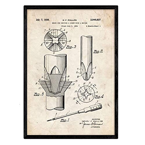 Poster con patente de Tornillo. Lámina con diseño de patente antigua.-Artwork-Nacnic-Nacnic Estudio SL
