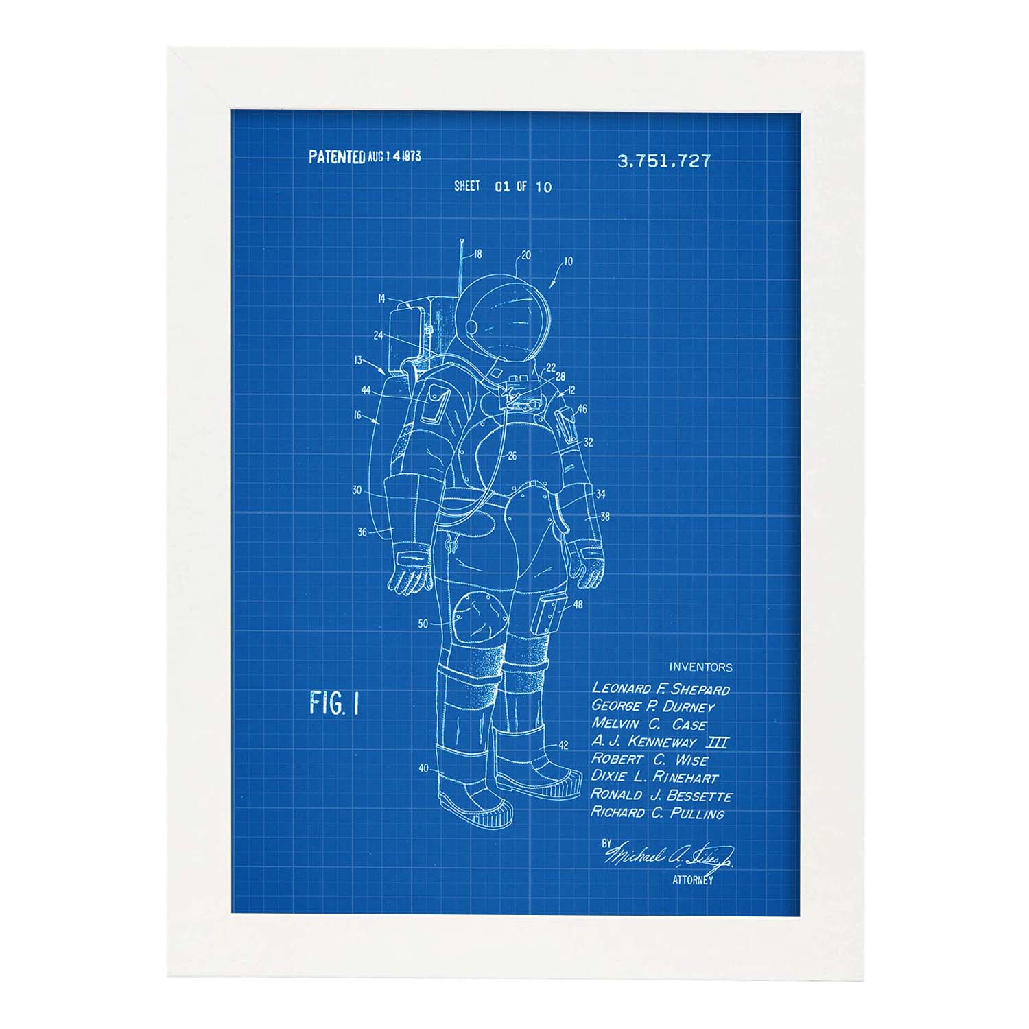 Poster con patente de Traje de astronauta. Lámina con diseño de patente antigua-Artwork-Nacnic-A3-Marco Blanco-Nacnic Estudio SL