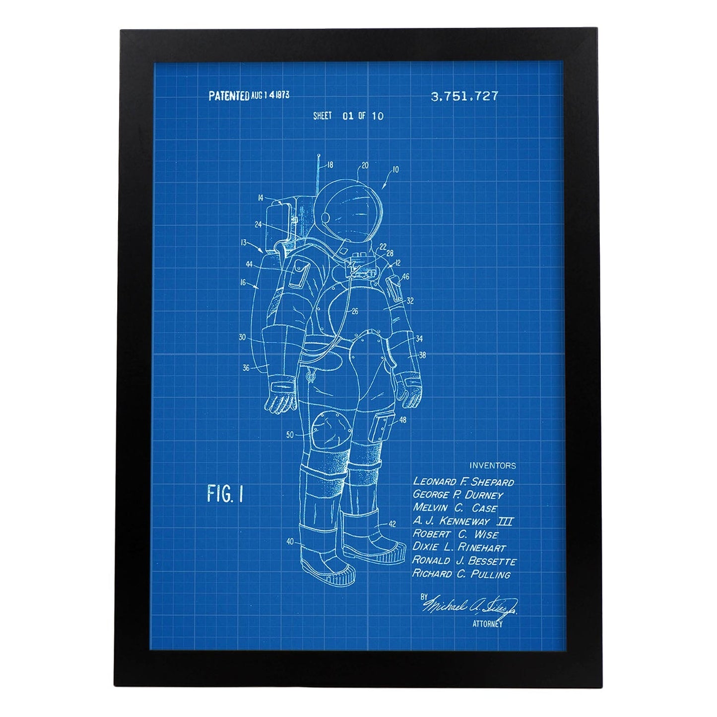 Poster con patente de Traje de astronauta. Lámina con diseño de patente antigua-Artwork-Nacnic-A3-Marco Negro-Nacnic Estudio SL
