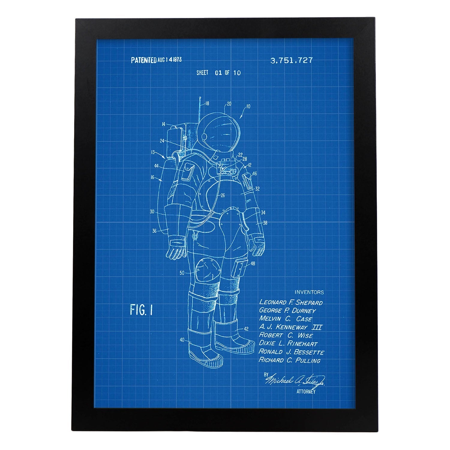 Poster con patente de Traje de astronauta. Lámina con diseño de patente antigua-Artwork-Nacnic-A4-Marco Negro-Nacnic Estudio SL