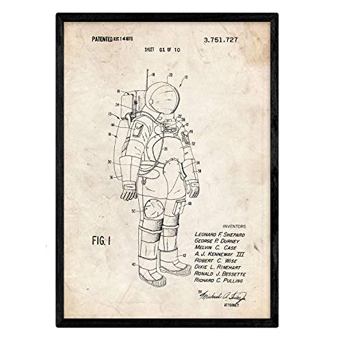 Poster con patente de Traje de astronauta. Lámina con diseño de patente antigua.-Artwork-Nacnic-Nacnic Estudio SL