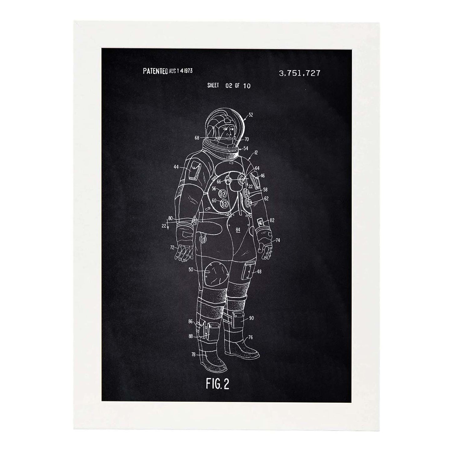 Poster con patente de Traje interno astronauta. Lámina con diseño de patente antigua-Artwork-Nacnic-A3-Marco Blanco-Nacnic Estudio SL