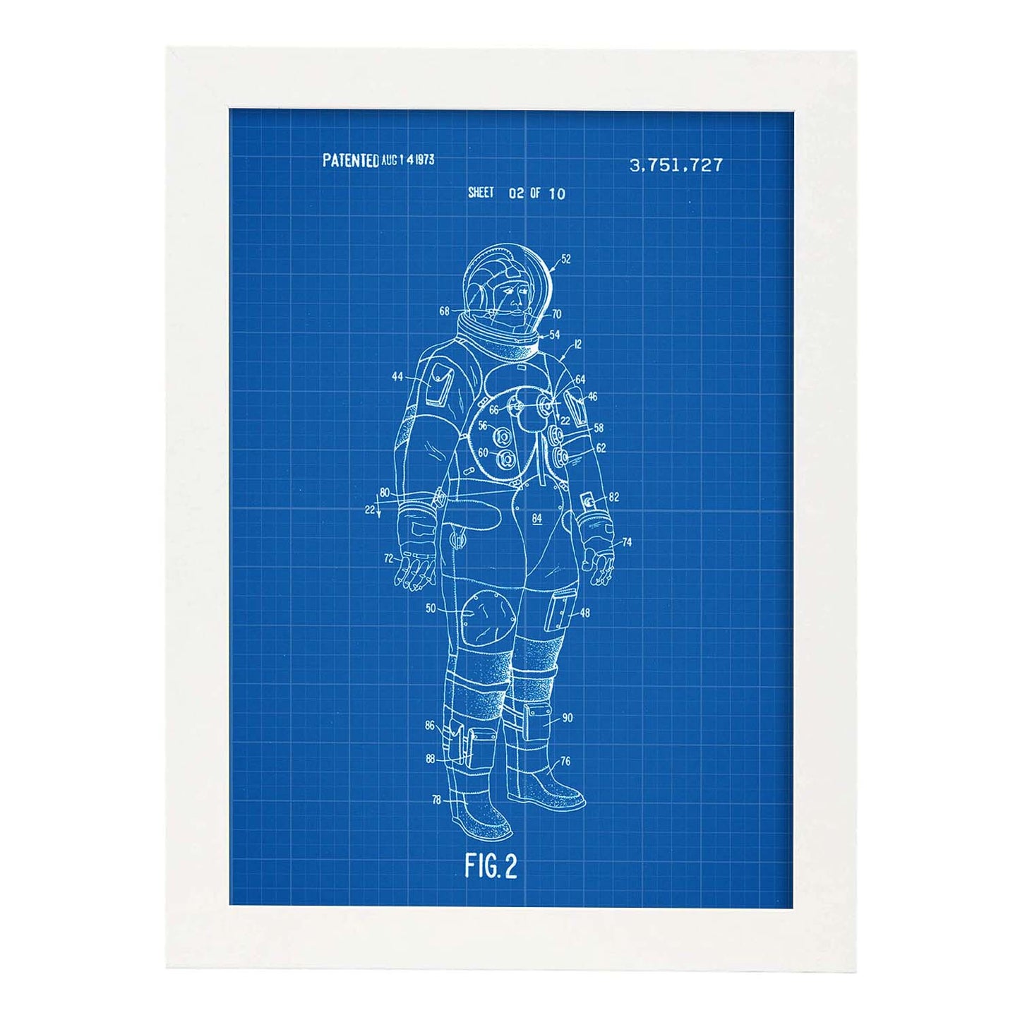 Poster con patente de Traje interno astronauta. Lámina con diseño de patente antigua-Artwork-Nacnic-A3-Marco Blanco-Nacnic Estudio SL