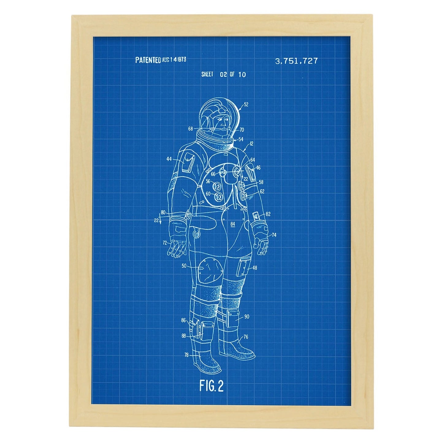 Poster con patente de Traje interno astronauta. Lámina con diseño de patente antigua-Artwork-Nacnic-A3-Marco Madera clara-Nacnic Estudio SL