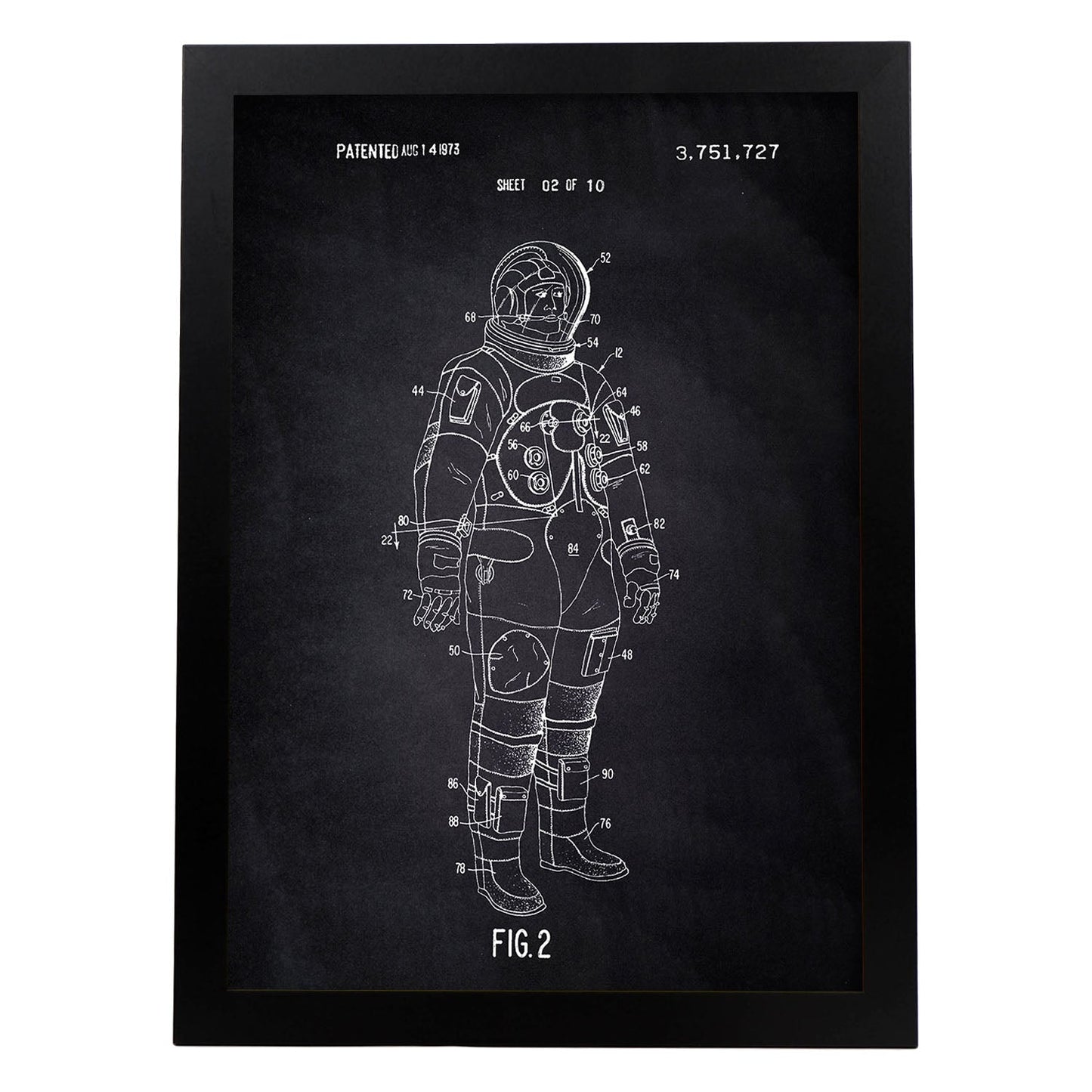 Poster con patente de Traje interno astronauta. Lámina con diseño de patente antigua-Artwork-Nacnic-A3-Marco Negro-Nacnic Estudio SL