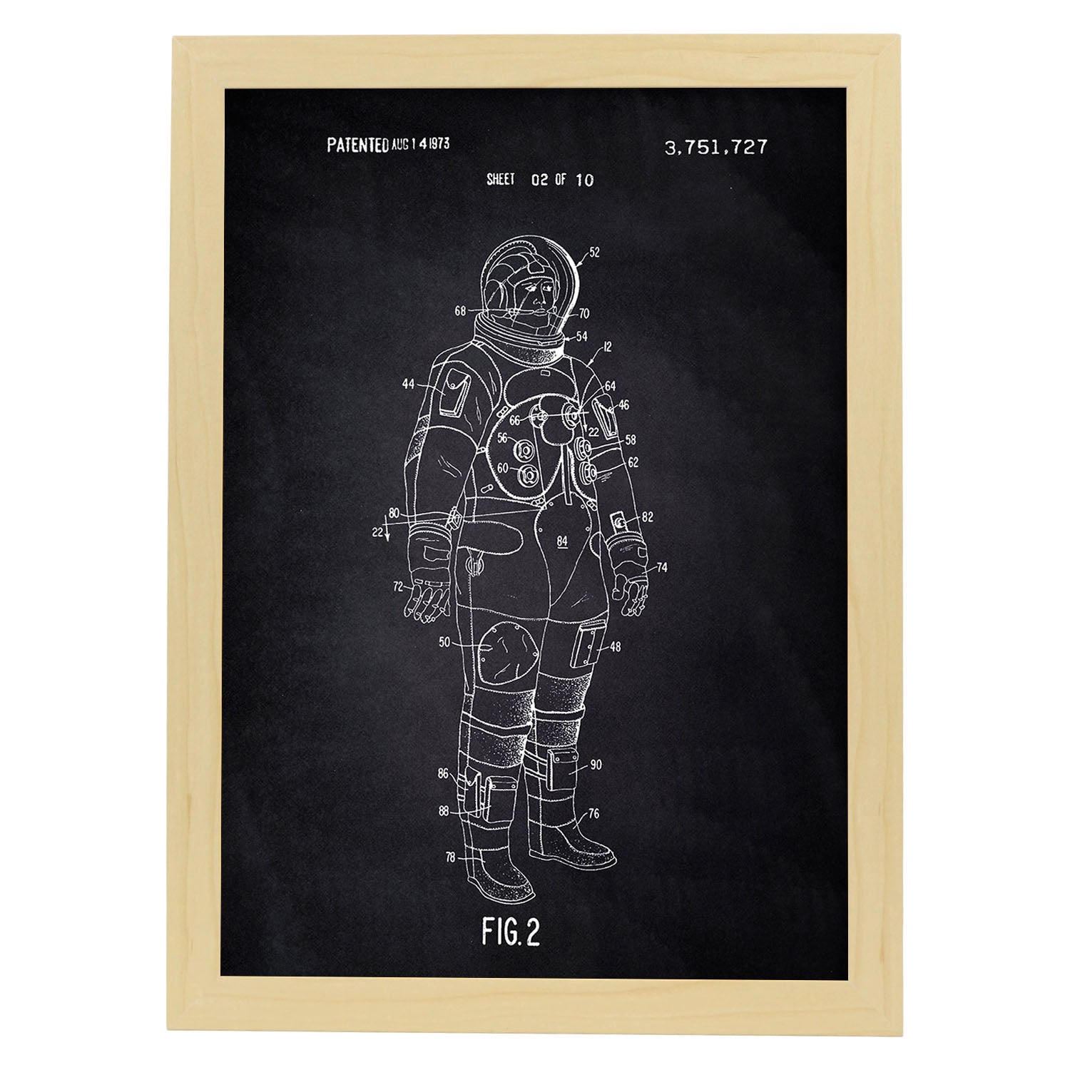 Poster con patente de Traje interno astronauta. Lámina con diseño de patente antigua-Artwork-Nacnic-A4-Marco Madera clara-Nacnic Estudio SL